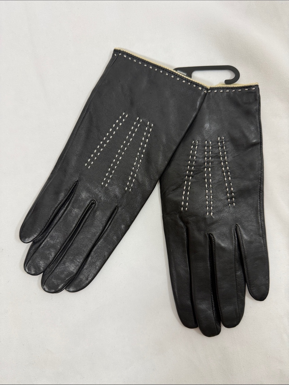 Banana Republic Factory Black Leather Gloves with Contrast Stitching